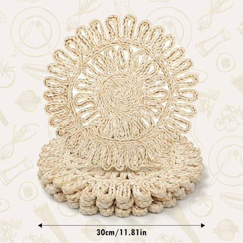 fanquare 11.8-Inch Round Corn Husk Placemats Set of 4, Farmhouse Boho