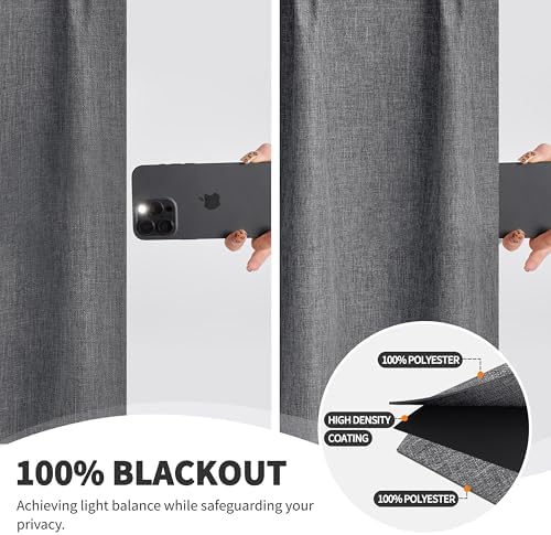 WdFour Pinch Pleated Curtains, Full Blackout Linen Look Window