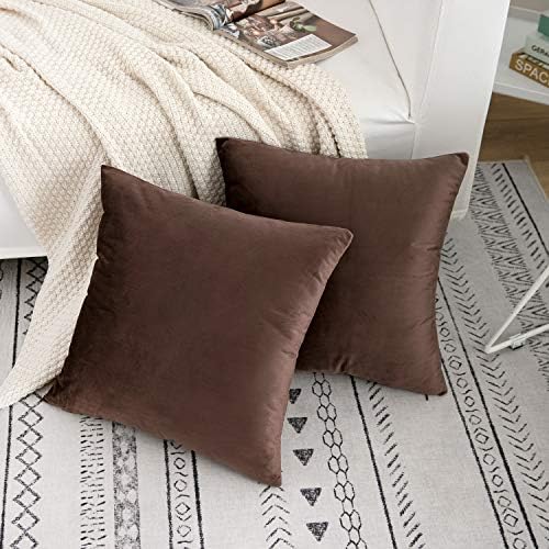 RainRoad Velvet Brown Throw Pillow Covers18x18 Inch,Set of 2
