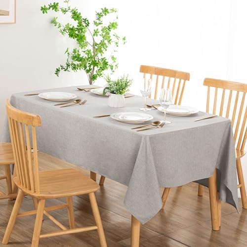 DWCN Rectangle Faux Linen Tablecloth, Table Cover, 60 x 84 Inch, Light