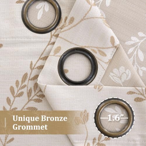 LAMIT Beige Leaf Pattern Linen Curtains for Living Room 96 Inch Length