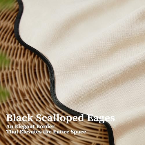 BTTN 108x72 Boho Scalloped Linen Textured Cloth Shower Curtain