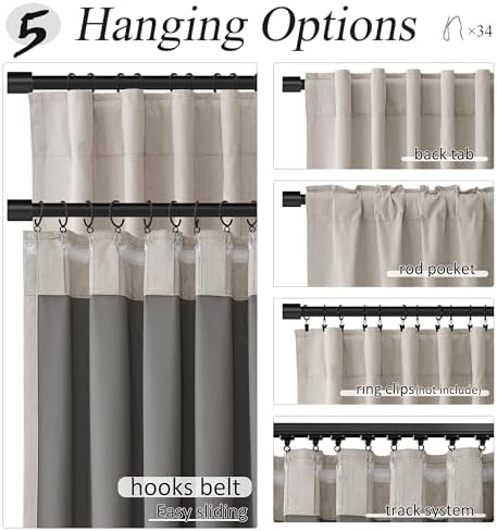 Jowels Oatmeal Linen Blackout Curtains 120 Inches Long 2 Panels for