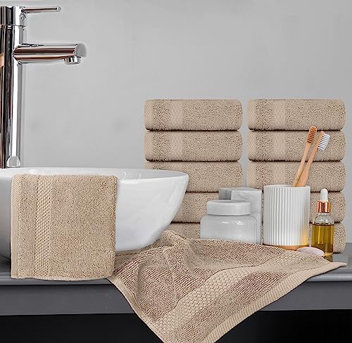 White Classic 12 Luxury Taupe Washcloths 13 x 13 and 4 Luxury Taupe