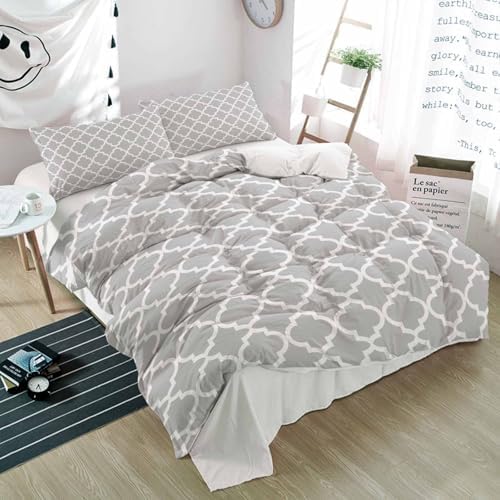 Duvet Cover Set Full, Country Light Grey Geometric 3 Piece Bedding Set