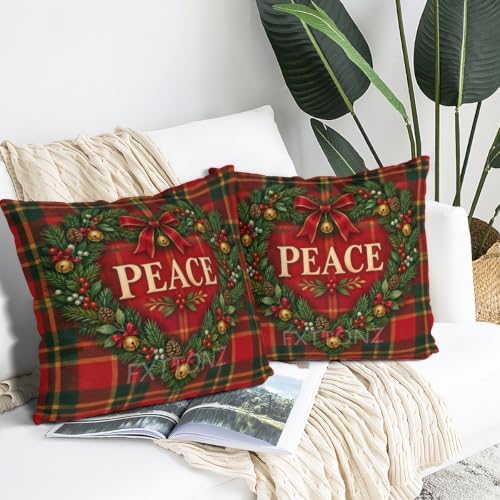 Tartan Plaid Pillow Covers 22x22 Inch Set of 2 Linen for Christmas