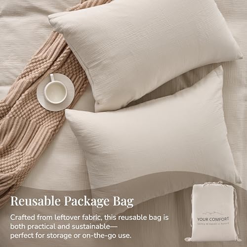 Cream Gray Duvet Cover Queen Size 100% Sandwashed Cotton