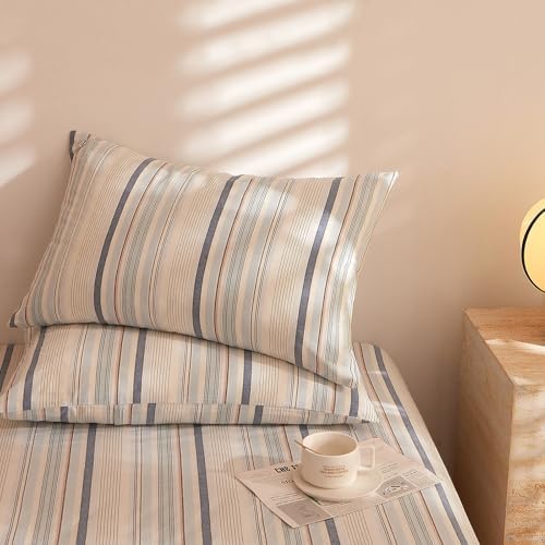 HighBuy Blue Grey Striped Duvet Cover Set King 100% Washed Cotton