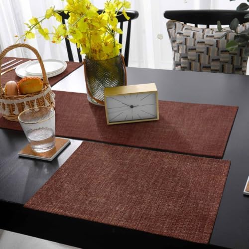 Table Runner and Placemats Set of 6 Brown Linen Texture Table Runner