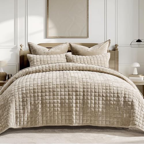 RECYCO Channel Box Stitch Velvet Quilt Set, Twin/Twin XL Size, Urban