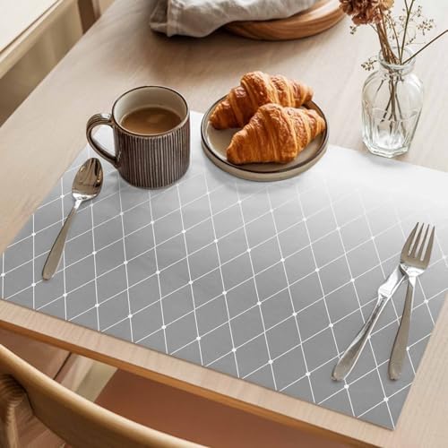 Country Gray Gradient Lines Placemats Set of 6 Washable Table Mats for
