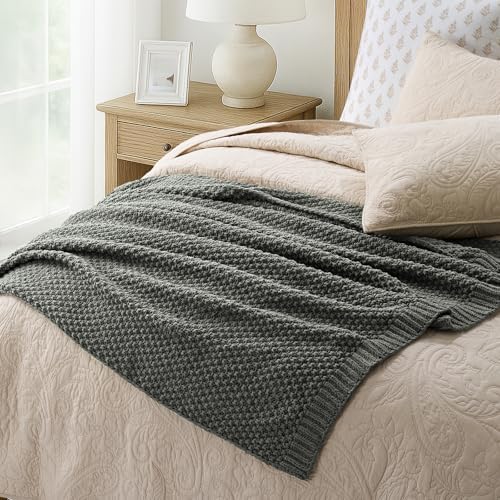 EVERGRACEHOME Chunky Chenille Knit Throw Blanket, 60 x 80, Charcoal