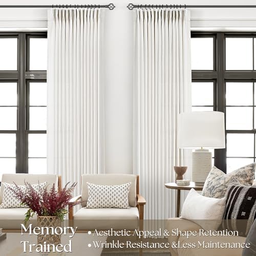 Natural Pinch Pleated Linen Curtains 63 Inch Length 2 Panel for Living