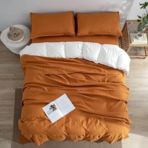 EVERLY 100% Linen Pillowcases Set of 2, Envelope Overlap Closure