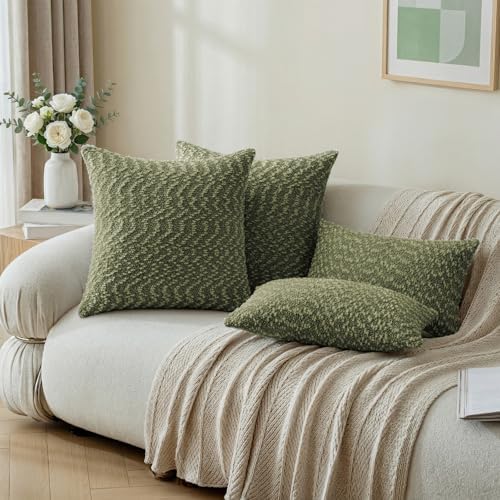 a moment Olive Green Pillow Covers Set of 2 with Plush Cluster Texture