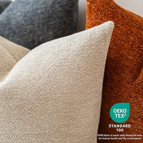 VOIR Oatmeal Beige Chenille Pillow Covers 18x18 Inch Set of 2
