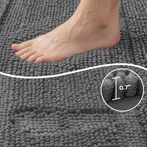 HOMEIDEAS Grey Bathroom Rugs Sets 2 Piece 17" x 24" + 20" x 32"