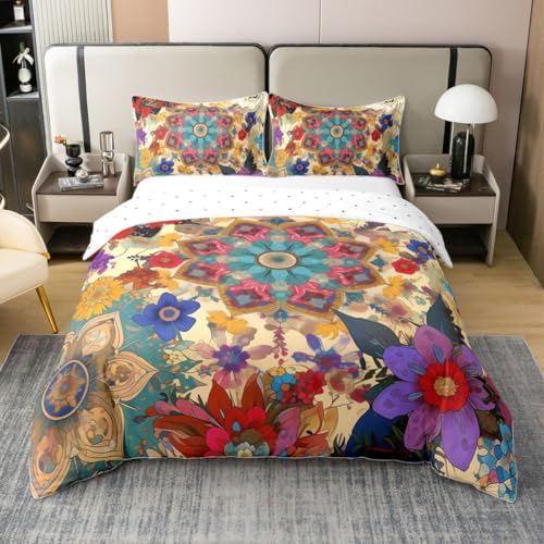 Castle Fairy Bohemian Flowers Duvet Cover 100% Cotton,Exotic Boho
