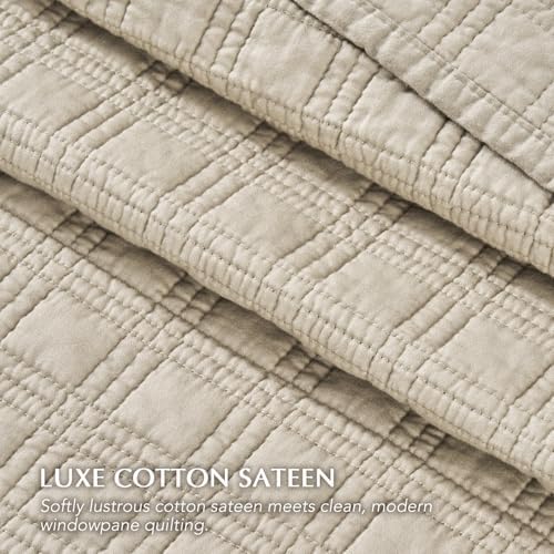 EVERGRACEHOME Cotton Sateen Windowpane Quilt Set King Size, Light