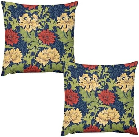 Boho William Morris Pillow Covers 18x18 Inch Set of 2, Red Yellow
