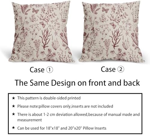 Spring Burgundy Red Floral Pillow Covers 18x18 Inch Vintage Wild