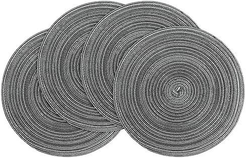 Floroom 15 Inch Round Braided Placemats Set of 4, Washable Heat