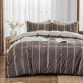 Simple&Opulence 100% Cotton Striped Duvet Cover Set King Size, 3Pcs