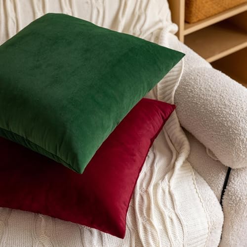 FEVERQIYI 22x22 Velvet Pillow Covers Set of 2 Army Green Decorative