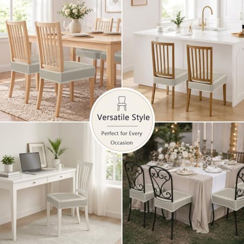 Beige Boho Seat Covers for Dining Room Chairs, Farmhouse Minimalist