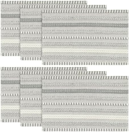 Artoid Mode Dark Grey Woven Braided Stripe Placemats Set of 6-12x18