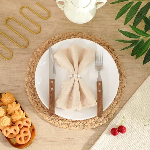 50 Set 12 Inch Round Woven Placemats with Pearl & Rhinestone Napkin