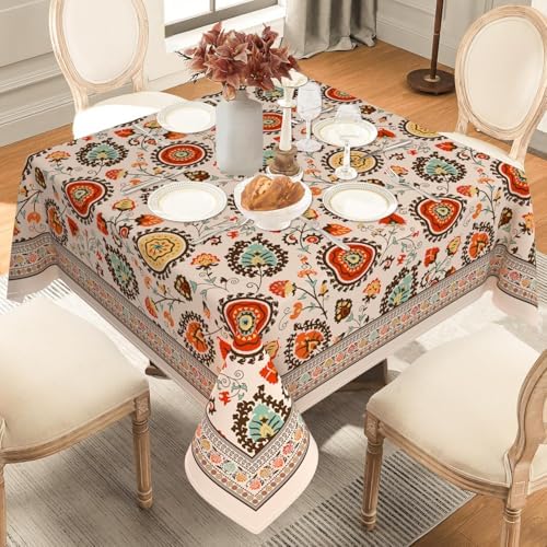 Square Tablecloth 60x60 Inch, Stain Resistant Wrinkle Free Card Table
