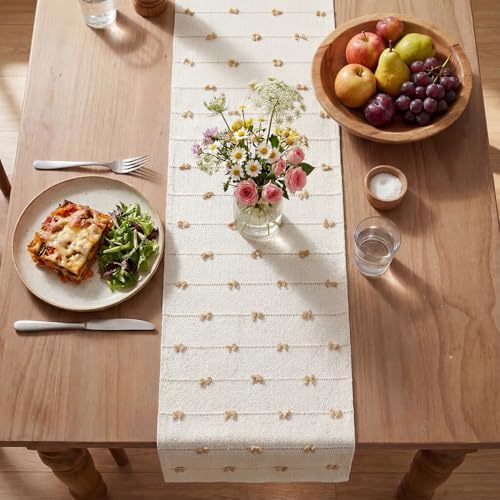Artoid Mode Taupe Beige Boho Farmhouse Cotton Woven Table Runner
