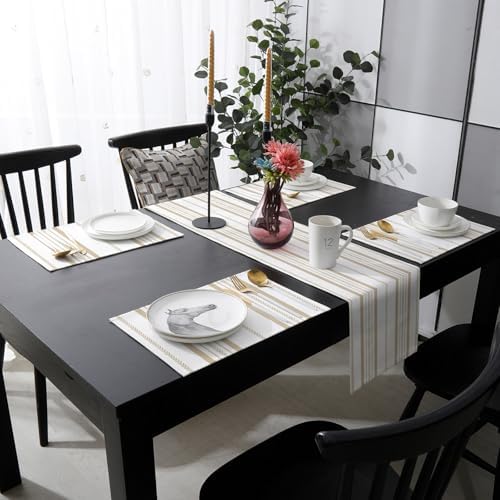Pastoral Stripes Table Runner and Placemats Set of 6 Leaf Vertical