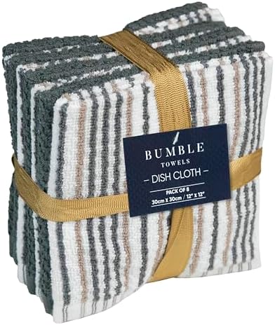 Bumble Dish Cloths 8-Pack, 100% Cotton Kitchen Towels, 12"x12" Grey