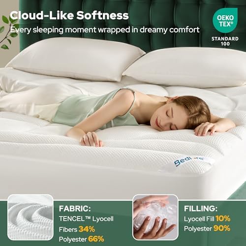 BEDLORE Queen Mattress Topper, Soft TencelTM Blend Pillow Top Mattress