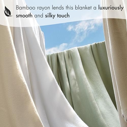 Madison Park Queen Size Summer Blanket, Ivory, 70% Rayon from Bamboo