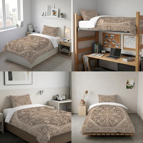 Beige Grey Boho Duvet Cover Queen Size, Quilt Cover 90"x90" with