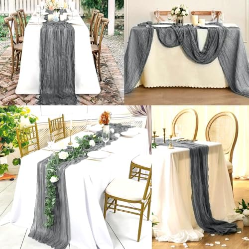 12 Pack Gray 10FT Cheesecloth Table Runner Rustic Gauze Fabric Cheese