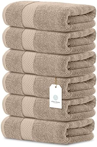 White Classic 2 Luxury Taupe Bath Mats 22 x 34 and 6 Luxury Taupe Hand