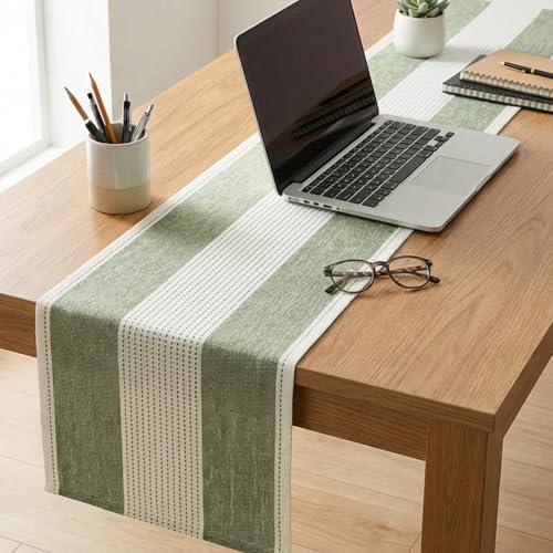Artoid Mode Sage Green Farmhouse Rustic Table Runner, Seasonal Macrame