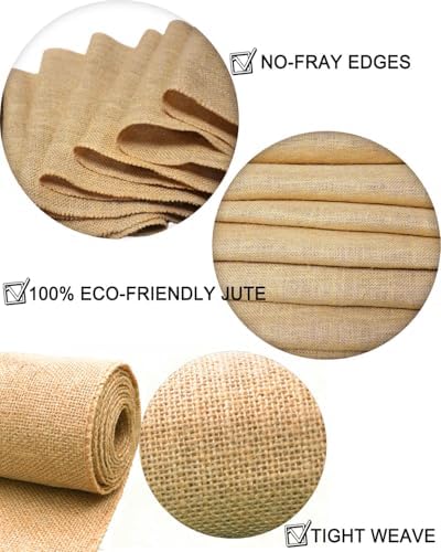 12×108 Inch Natural Burlap Table Runner, No-Fray Rustic Jute Hessian