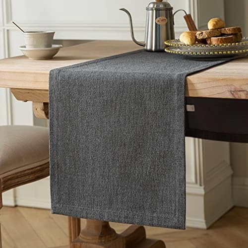 ZeeMart Burlap Style Farmhouse Table Runner, 14x72 Inches Graphite