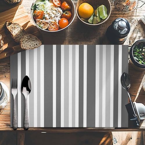 Gray Geometric Placemats Set of 8, Contrast Stripes Washable Cotton