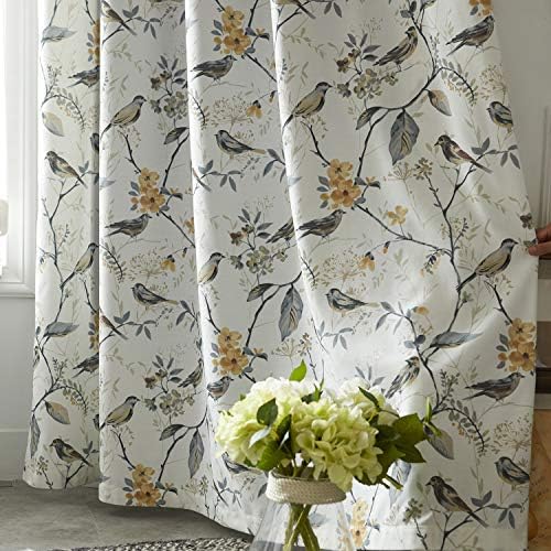 VOGOL Gray Bird Print Linen Textured Curtains, 52 x 63, 1 Panel