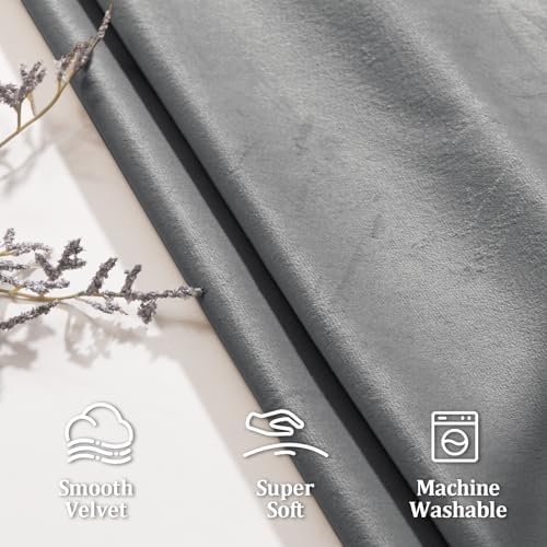 JIUZHEN Grey Velvet Blackout Curtains 120 Inch for Living Room/Bedroom
