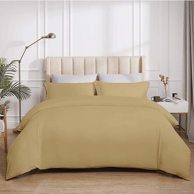 5 Piece Plain Duvet Cover Set with Zipper Closure & Corner Ties