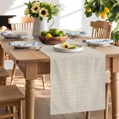Beige Solid Table Runner Minimalist Cloth Cream Khaki Linen Texture