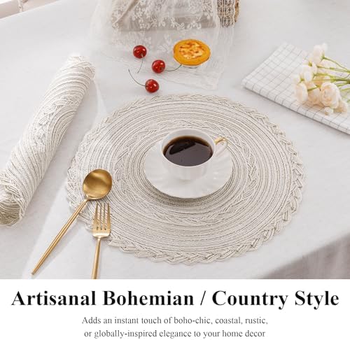 SHACOS 15 inch Round Braided Placemats Set of 12 for Dining Table