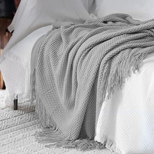 LOMAO Knitted Throw Blanket with Tassels Bubble Textured Soft